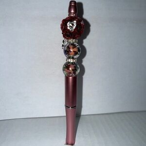 Handmade Beaded Pen- Elegant Red rose bouquet with butterfly resin beads